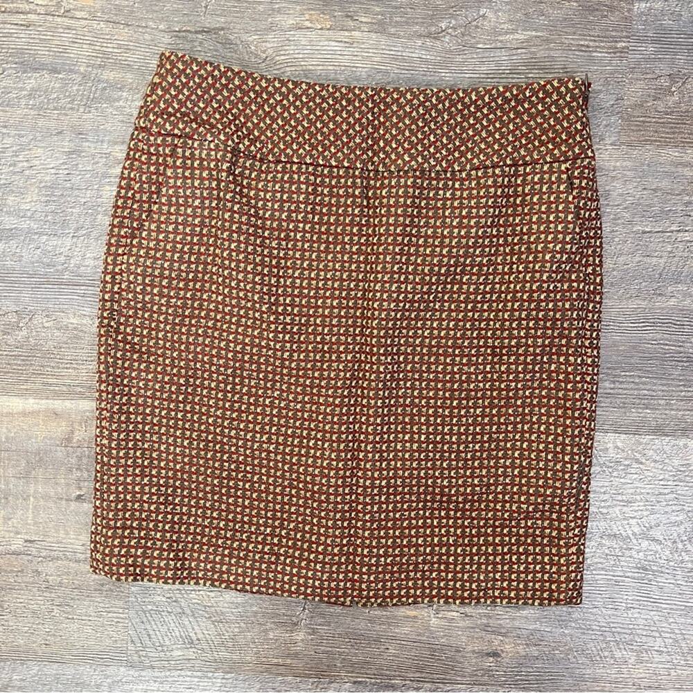 Loft red and brown knit straight pencil skirt size 2 petite 2P B48